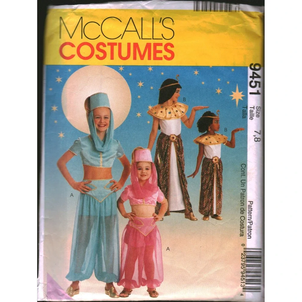 McCalls 9451 Sewing Pattern Girls Genie Cleopatra Costume Size 7 8 Vintage 1998